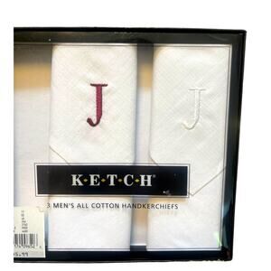 Set of 2 VINTAGE Men's Monogrammed Initial "J" Cotton Handkerchief | White KETCH